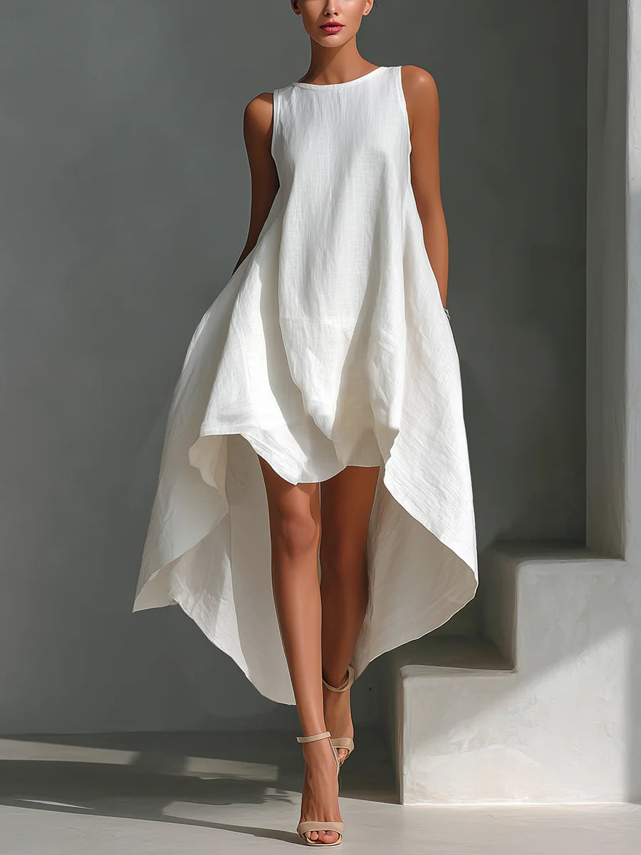 Vestido asimétrico de lino blanco