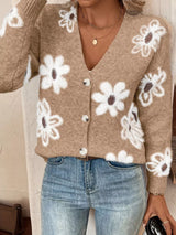 Cárdigan de punto floral con cuello en V