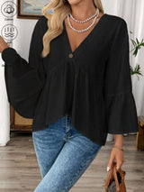 Blusa boho con cuello en V y manga ancha