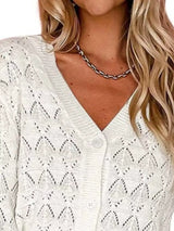 Cárdigan chic de cuello en V con detalles calados