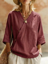 Blusa boho cruzada con cuello en V y manga 3/4