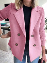 Chaqueta de punto canalé con solapa y doble botonadura
