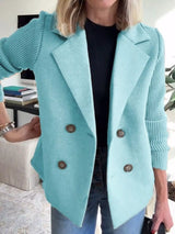 Chaqueta de punto canalé con solapa y doble botonadura