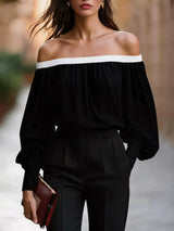 Blusa con hombros descubiertos y manga farol