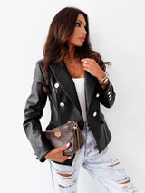 Blazer acolchado de piel sintética con solapa y doble botonadura