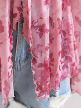 Blusa de gasa plisada con lazo y estampado floral