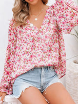 Blusa boho estampado floral con cuello en V