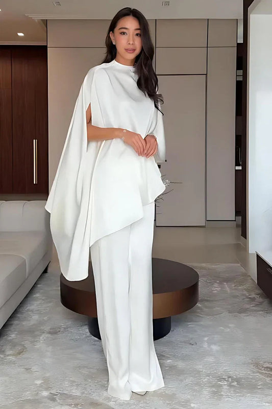 Conjunto de dos piezas de top y pantalón de diseño irregular a la moda