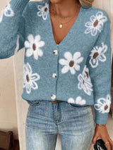 Cárdigan de punto floral con cuello en V
