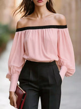 Blusa con hombros descubiertos y manga farol