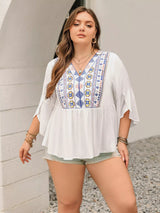 Blusa boho estampado geométrico con manga 3/4