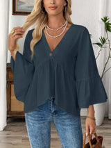 Blusa boho con cuello en V y manga ancha