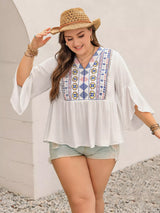 Blusa boho estampado geométrico con manga 3/4