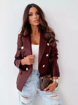 Blazer acolchado de piel sintética con solapa y doble botonadura