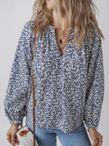 Blusa estampado floral con cuello en V y manga larga