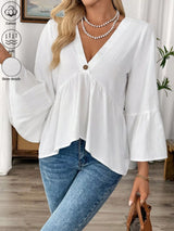 Blusa boho con cuello en V y manga ancha