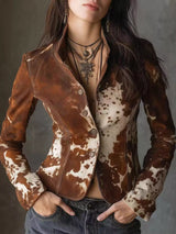 Blazer bicolor con estampado de vaca y cuello en V