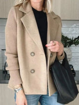 Chaqueta de punto canalé con solapa y doble botonadura
