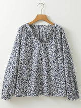 Blusa estampado floral con cuello en V y manga larga
