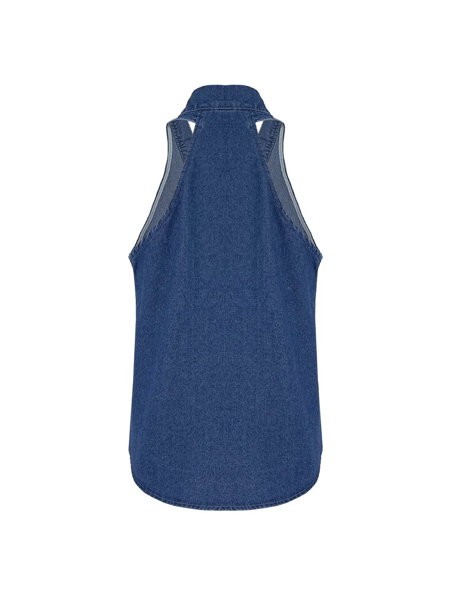 Conjunto vaquero sin mangas, con cuello en V