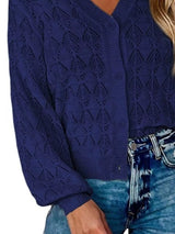 Cárdigan chic de cuello en V con detalles calados