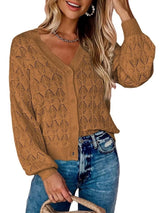 Cárdigan chic de cuello en V con detalles calados
