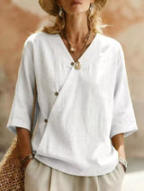 Blusa boho cruzada con cuello en V y manga 3/4