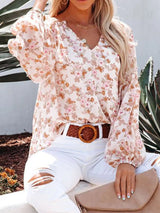 Blusa boho estampado floral con cuello en V
