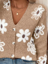 Cárdigan de punto floral con cuello en V