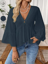 Blusa boho con cuello en V y manga ancha