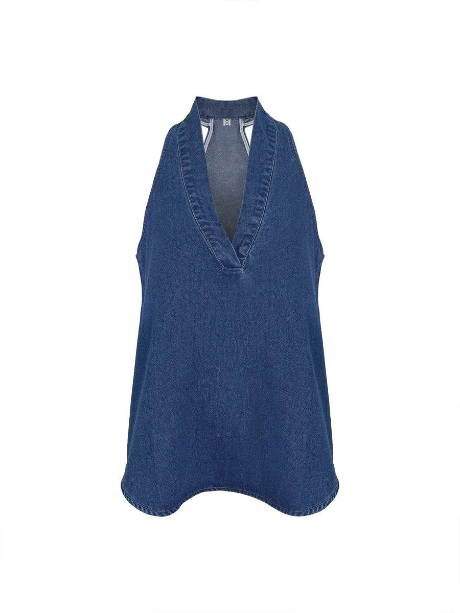 Conjunto vaquero sin mangas, con cuello en V