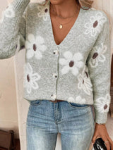 Cárdigan de punto floral con cuello en V