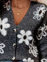 Cárdigan de punto floral con cuello en V