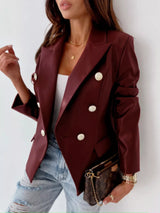 Blazer acolchado de piel sintética con solapa y doble botonadura