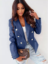 Blazer acolchado de piel sintética con solapa y doble botonadura