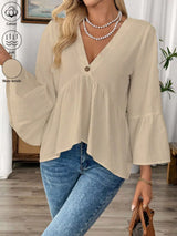 Blusa boho con cuello en V y manga ancha