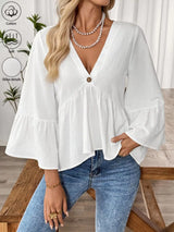 Blusa boho con cuello en V y manga ancha