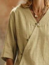 Blusa boho cruzada con cuello en V y manga 3/4