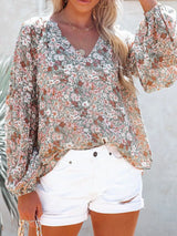 Blusa boho estampado floral con cuello en V