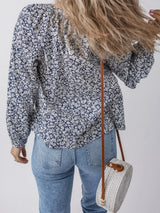 Blusa estampado floral con cuello en V y manga larga