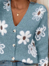 Cárdigan de punto floral con cuello en V