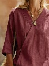 Blusa boho cruzada con cuello en V y manga 3/4