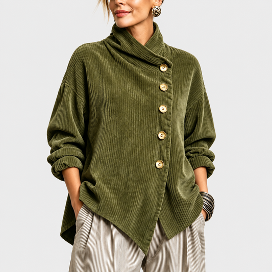 Nina™ | Jersey de Pana de Cuello Alto con Botones Asimétricos