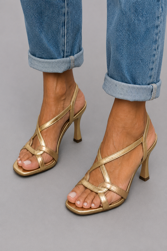 CASSIE | Sandalias de Tacón Golden Summer Charm
