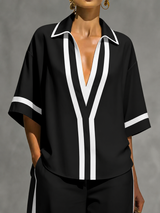 Conjunto casual de dos piezas para mujer con moderno diseño en bloques de color