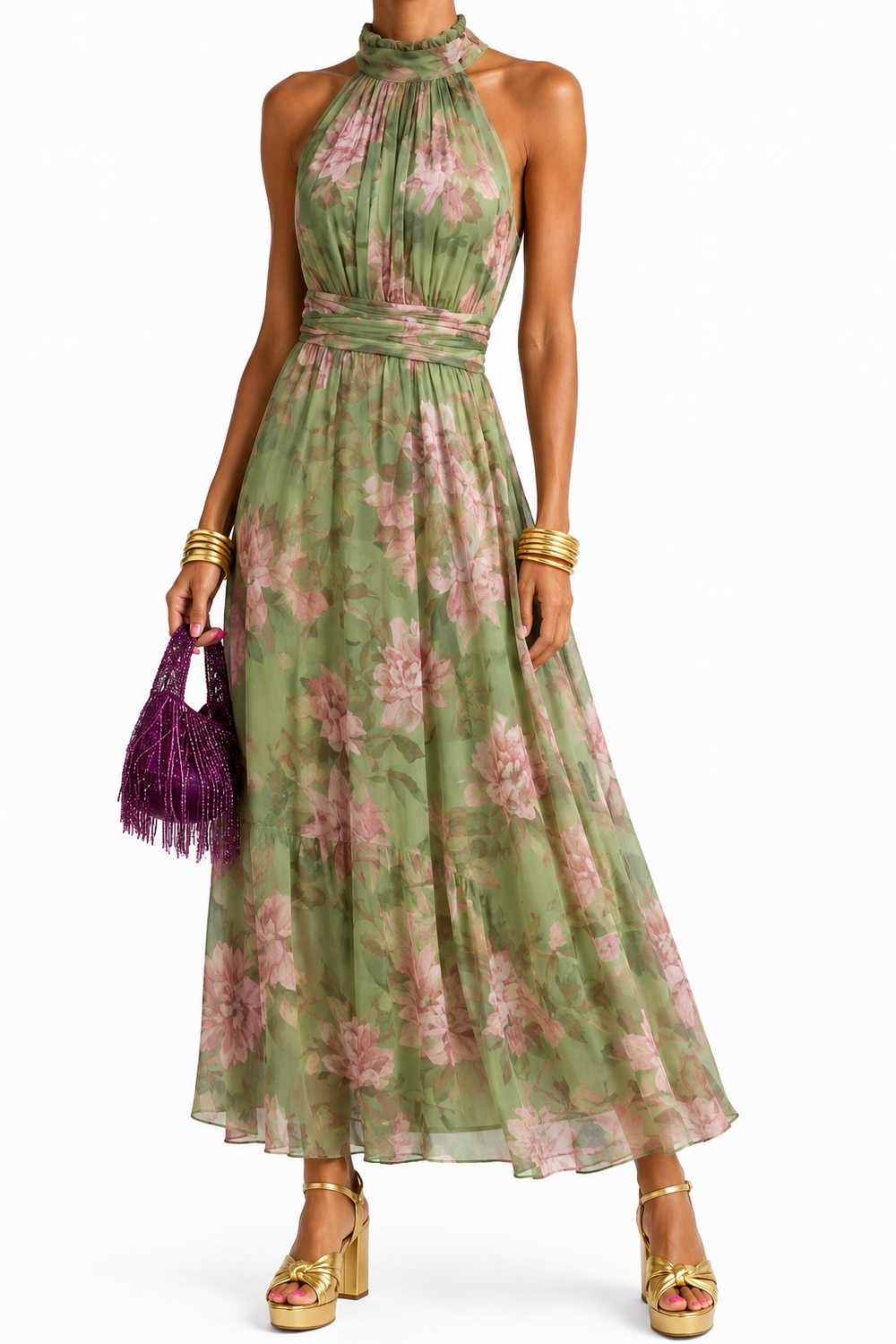 FLORENCIA | Vestido Largo Floral con Escote Profundo