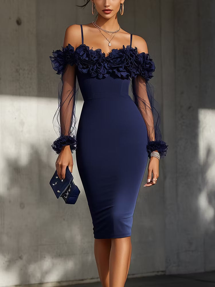 Vestido midi floral con hombros descubiertos