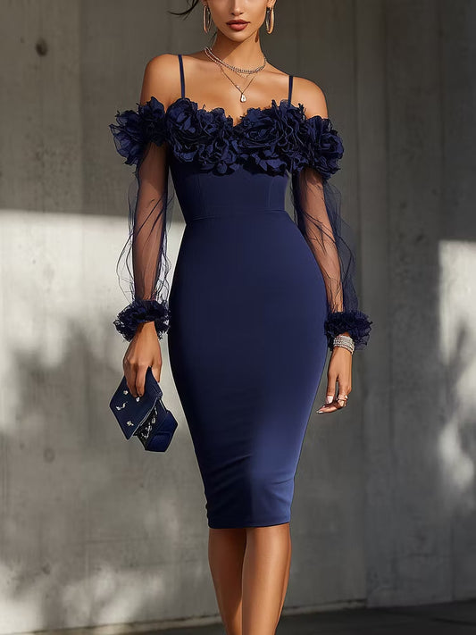 Vestido midi floral con hombros descubiertos
