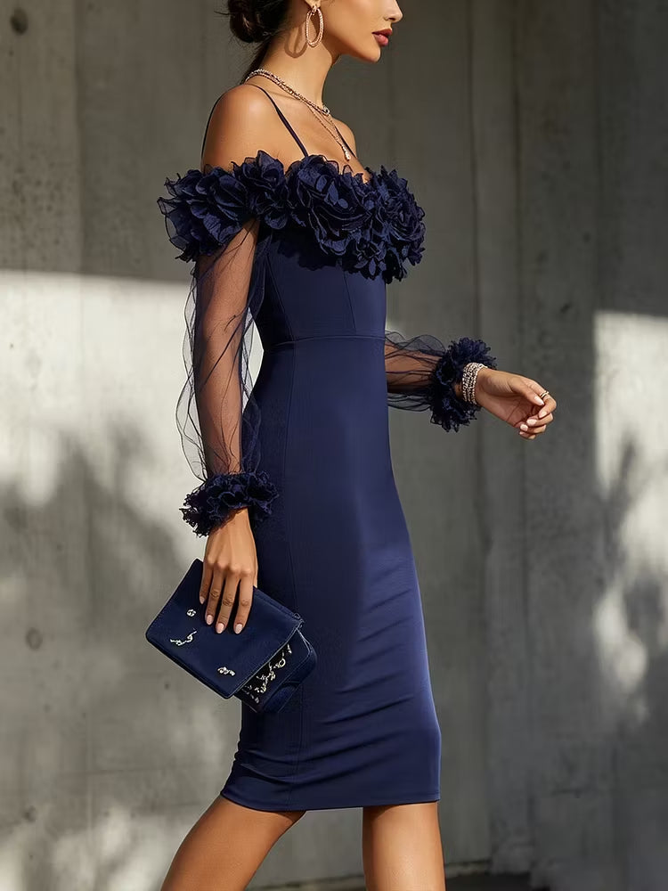 Vestido midi floral con hombros descubiertos