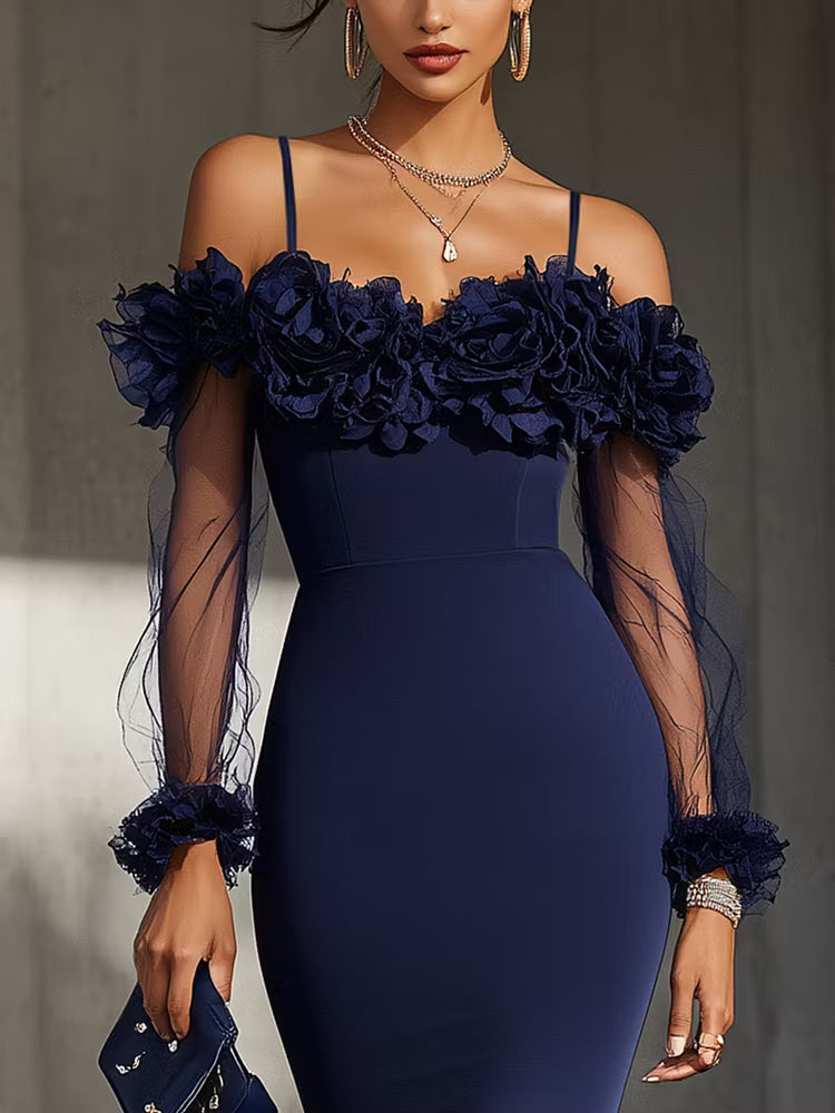Vestido midi floral con hombros descubiertos